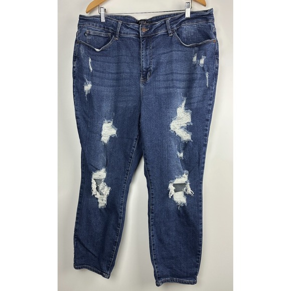 Judy Blue High Rise Destroyed Distressed Boyfriend Jeans Women's Plus Size 22W - Picture 2 of 11